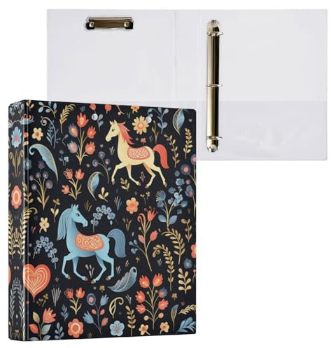 Linnyio Blumenmuster Seepferdchen 3 Drei-Ring-Ordner, Klemmbrett-Ordner mit Taschen, Für Schule, Büro, Lehrer