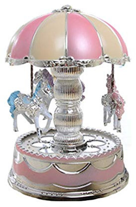 Amosfun Luxus-Karussell-Spieluhr Mit 3 Pferden Rotierendes Led-Licht Leuchtende Rotation (Rosa)