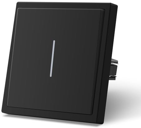 MVAVA Lichtschalter 1 Fach 2 Wege, Lichtschalter Unterputz mit Federanschlüsse, Seidig-Matte Wandschalter mit LED Kontrollleuchte, 80mm*80mm Schwarz, M3-Serie