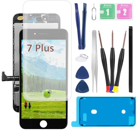 LTZGO Pantalla Táctil Compatible con iPhone 7 Plus A1661 A1784 A1785 Negro LCD Reemplazo Display Digitalizador Táctil Vidrio con Kits de Herramientas de reparación, A'd’hesivo