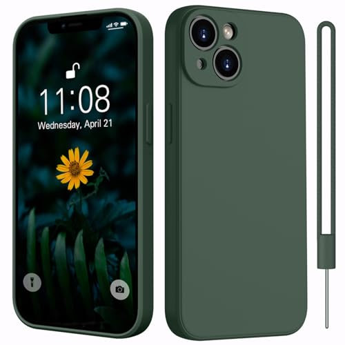 Kukiwhy Hülle für iPhone 14 Silikon mit 1 Lanyard,Microfiber-Innenfutter Dünn Hanyhülle für iPhone 14 5G Case Rundumschutz Kameraschutz stoßfeste Kratzfest Schutzhülle für iPhone 14 6.1'' Grün