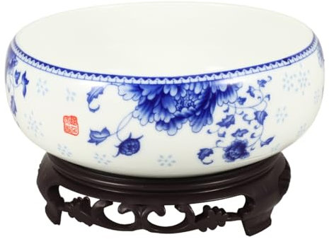 DOITOOL 7 Inch Round Large Ceramic Succulent Planter,Water Lily Bowl Bonsai Pot with Stand,Hydroponic Planter,Cactus Pot Planter Pots for Indoor Plants