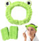 AFCJLTO 3 Pcs Bandeau Spa Poignets de Lavage, Bandeau Maquillage, Bandeau de Lavage pour Visage Grenouille, Bandeau Facial Spa Serre-tête Élastique pour Filles et Femmes,Vert