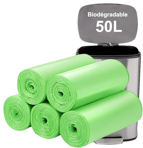 50 L Bolsas de basura biodegradables 50 piezas: bolsas de basura biodegradables para la cocina. Bolsas de basura, bolsas de basura, bolsas de compost resistentes y biodegradables para alimentos y