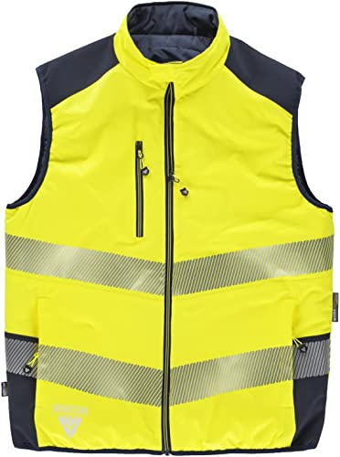 WORKTEAM Chaleco Acolchado Reversible Alta Visibilidad y Cintas Reflectantes Discontinuas. Chaleco Trabajo Multibolsillos. Unisex