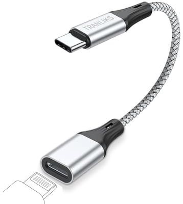 TRANLIKS pour Lightning vers USB C Adaptateur, Prend en Charge Rapide et Le Transfert de Données PD 60W pour Apple 15/16 et Autres Appareils de Classe C (Argent)