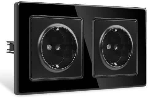 CNBINGO 2 Fach Steckdose Unterputz,Glas Doppelsteckdose Schwarz Wandsteckdose Doppelt Schuko Steckdose