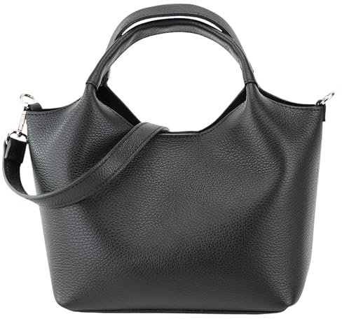 SH Leder Damen Handtasche aus Echtleder Beuteltasche mit Schultergurt und Innentasche Elegante Henkeltasche Crossbody Tasche für Alltag & Büro 28x18cm Sophia G684 (Schwarz)