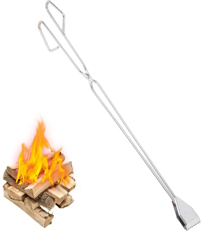 Tissting Kaminzange Edelstahl Brennholzzange 55cm Feuerzange Kohlezange | Lange Feuerholzzange Scherenform Holzgreifer für Camping Kamin Lagerfeuer BBQ