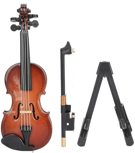 Miniatur-Violine Instrument - Mini Geige Musikinstrument Miniaturfigur mit Ständer | Sammlerstück Holz Deko Schreibtischschmuck Für Wohnzimmer Arbeitszimmer Büro