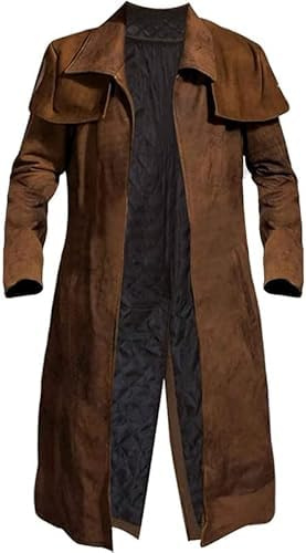 Men's New NCR Veteran Ranger Cowboy Western Vegas A7 - Ranger Brown Suede and Leather Duster Trench Coats Men Full Length (UK, Alpha, 3XL, Regular, Regular, Brown Suede Leather Coat - Without Logo)