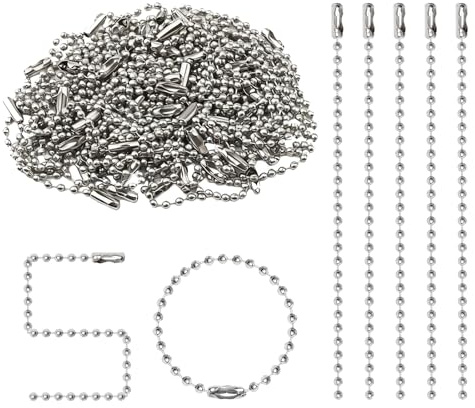 50 Stück Kugelkette, 12 cm lange Hundemarkenkette, Edelstahl-Kugelkette mit Karabinerverschluss, silberne Kugelketten in großen Mengen für Schmuckherstellung, Schlüsselanhänger, Bastelarbeiten