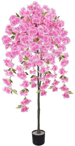 Fairblo Plante Artificielle à Fleurs Roses 150 cm Arbre Artificiel de Cerisier Fausse Plante Interieur avec Fleur de Cerisier Rose pour Decoration Chambre Salon Balcon Bureau