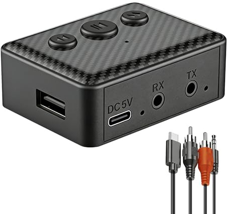 Greatzer Adattatore Audio Bluetooth 6.0 Trasmettitore & Ricevitore 2-in-1,Bluetooth Adapter Receiver Transmitter,per Auto,TV,Altoparlanti & Impianto Stereo,Cavi AUX 3.5mm & RCA,Riproduzione USB,HiFi