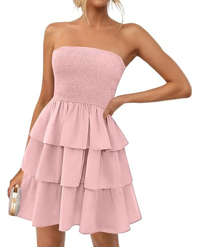 Robe Bustier Femme sans Bretelles À Volants Superposés en Tissu Léger Coupe Courte pour Été Printemps