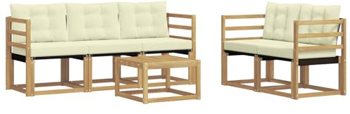 vidaXL Outdoor-Sofagarnitur mit Kissen 6 pcs Weiß und Creme, Gartenmöbel, modernes Ecksofa, langlebige Terrassen-Sitze, stilvolle Lounge für deinen Outdoor-Bereich
