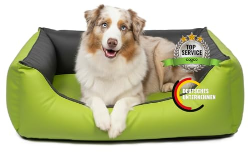 CopcoPet Hundebett kleine Hunde – Waschbares Hundekissen 【Wendebett】 Hundekorb aus Kunstleder - Formstabiles Hundesofa - Hundekörbchen mit erhöhten Rand, Dog Bed Grün/Grau 70 x 55 cm