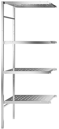 kaiserkraft | Edelstahl-Steckregal | 4 gelochte Fachböden | Fachbodenbreite x Tiefe 640 x 540 mm | Anbauregal