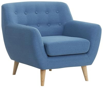 Beliani Sessel mit Armlehnen Stoff Blau Knopfheftung Holzgestell Retro-Stil Motala
