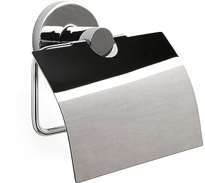 TATAY Klopapierrollenhalter mit Deckel für Toilettenpapierhalter, aus Edelstahl und Zamak, Doppelbefestigung mit Schrauben oder Kleber. Maße 12,5 x 4,5 x 12 cm.