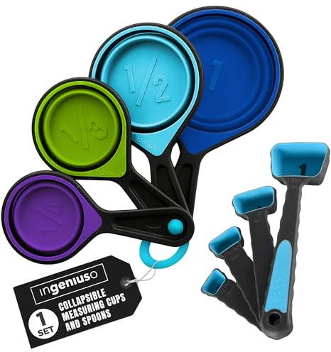 Collapsible Measuring Cups and Measuring Spoons - Portable Food Grade Silicone for Liquid & Dry Measuring