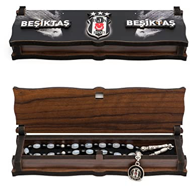 Gök-Türk Box Schatulle MIT Gravur aus Holz Handgemacht & Tesbih Gebetskette 'Besiktas' für Fußballfans, ColorName:ohne Gravur