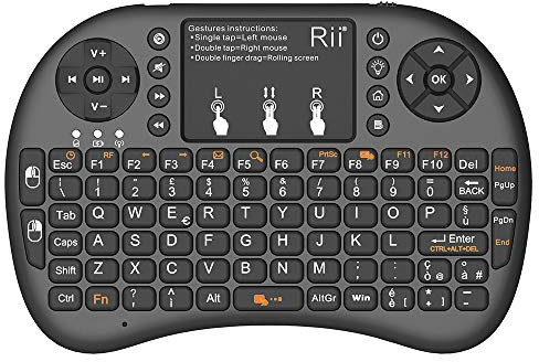 Rii Mini i8+ V2 Wireless + OTG Kabel F1 - Tastatur mit Hintergrundbeleuchtung mit Touchpad und Ein-/Aus-Taste für Amazon Fire TV, Smart TV, TV Box, PC, Playstation, Xbox, Computer