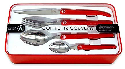 Laguiole Evolution® - Ménagère 16 pièces Design Acidulé - Acier INOX et ABS - Couverts de Table pour 4 Personnes - Présentation Coffret Cadeau (Rouge)