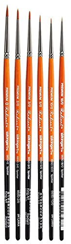 KINGART B-023 Premium 6 pc. Radiant 6650 Series Spotter Artist Brush Set, Synthetic Taklon for Acrylic, Oil, Watercolor Paint, Short Handle, 6 Brushes Sizes: 18/0, 10/0, 5/0, 3/0, 2/0, 0