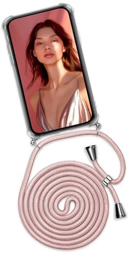 OneFlow Mobile Phone Chain Twist Case, Compatible with iPhone 5s / 5 / SE (2016), Case with Strap Detachable Smartphone Necklace, Silicone Phone Case for Hanging Chain, Removable, Rose gold