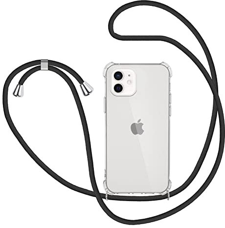 XTCASE Handykette für iPhone 11 Hülle mit Band, Transparent Silikon Handyhülle für iPhone 11 mit Kette Stossfest Schutzhülle - Schnur mit Case zum Umhängen in Schwarz