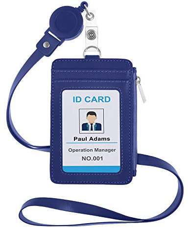 GOGO Porta Badge Retrattile, Porta Tessere con Cordón, Portabadge in Pelle PU con Cordoncino, Porta Badge ID con Cerniera Laterale e Colletto Rimovibile