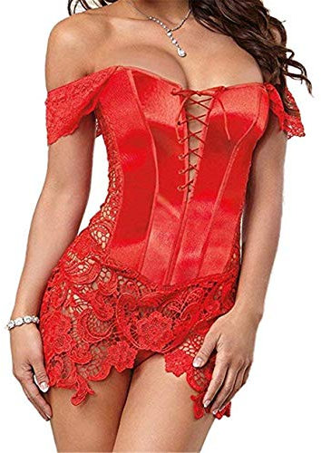 Sxybox Damen Faux Leder Korsett Korsage Gothic Sexy Dessous Corsagenkleid Vollbrust Korsagenkleid Corsage Clubwear,Rot,4XL