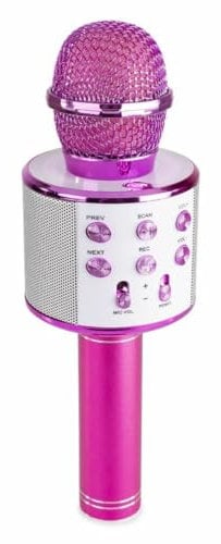 MAX KM01 Bluetooth Karaoke Microphone with MP3 Player - Pink, Wireless Karaoke Mic with Built-In Speaker, Echo Effect, LED Lights, Rechargeable Battery for Kids & Adults, Sing-Along Fun