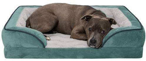 Furhaven Large Orthopedic Dog Bed Perfect Comfort Plush & Velvet Waves Sofa-Style w/Removable Washable Cover - Celadon Green, Large