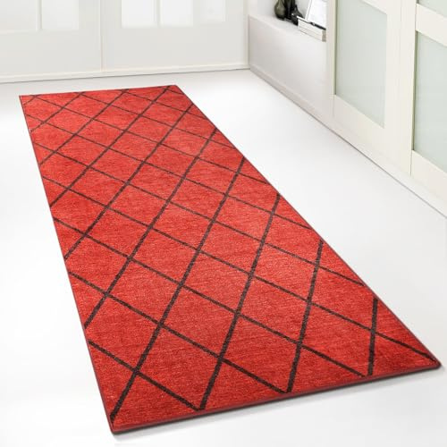 Floordirekt Teppichläufer 80 x 350 cm, Cosenza Rot | maßgefertigter Feinschlingen Teppich Läufer für Küche, Flur & Wohnraum