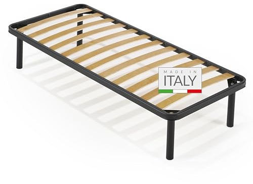 NUVOLA Atena - Rete Letto Singolo 90x190 con Doghe in Legno, Rete Singola Ortopedica con Struttura in Ferro e Piedi Smontabili, Durevole e Robusta - Ideale Per Tutti i Tipi di Materassi, Made in Italy