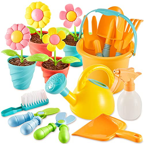 LINFUN KIDS Jeu d'Imitation Outils de Jardinage pour Enfant Jouet de Jardin Sable avec Arrosoir Râteau Pelle, Cadeau pour Enfants Garcon Fille 3+ Ans