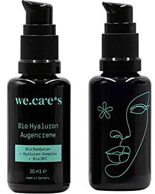 wecares - Bio Hyaluron Augencreme - unsere beste BIO Hyaluron Creme vegan - 30ml Feuchtigkeitscreme mit Bio Rambutan, OPC & Aloe Vera - Natürliche Inhaltsstoffe - Made in Germany