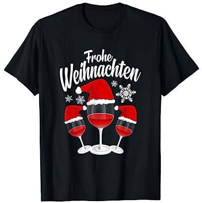 Frohe Weihnachten Wein Rotwein Weinglas mit Weihnachtsmütze T-Shirt