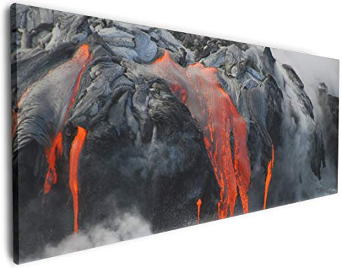 Wallario Leinwandbild Lavastrom ins Meer - Wandbild 50 x 125 cm: Kunstdruck | Brillante lichtechte Farben | hochauflösend | verzugsfrei