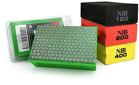 NBB Almohadilla diamantada para lijar y pulir, Bloques Diamante de Lijado/Pulido, Almohadillas a Mano de Diamante con Respaldo de Espuma para moliendar Granito, mármol, Piedra (4, 60/120/200/400#H)