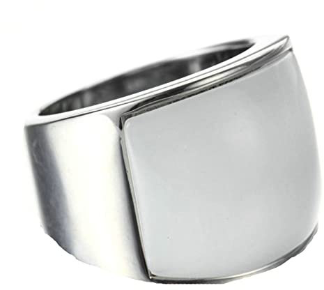 Ayoiow Herrenring Edelstahl, Siegelringe für Herren Goldring mit Weißem Katzenauge Stein Ring Größe 65 (20.7)