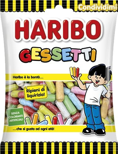 Haribo Gessetti, Caramelle Confettate Con Ripieno Morbido, Gessetti Colorati alla Liquirizia, Ideali per Feste e Dolci Momenti di Relax - 150gr