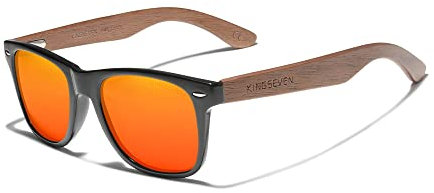 KINGSEVEN Holz Sonnenbrille Polarisiert für Herren Damen Retro Vintage Verspiegelte Gläser Walnuss Holz Rahmen W5777 (Orange)