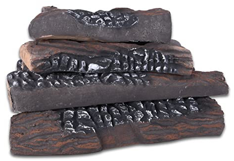 vchin Gasscheite, 10 Stück Keramikscheite für Kamin und Feuerstelle, hitzebeständige realistische Holzscheite, stapelbares gefälschtes Holz-Set - Gas, Propan, Elektrokamin Inneneinsatz