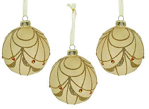 Christbaumkugeln Creme Ornamente Gold 3 Stück Weihnachtskugeln Echt Glas