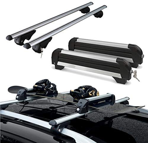 Barre portatutto in alluminio + Portasci 4 paia di sci o 2 snowboard per DACIA DUSTER III dal 2018 in poi con railing aperti