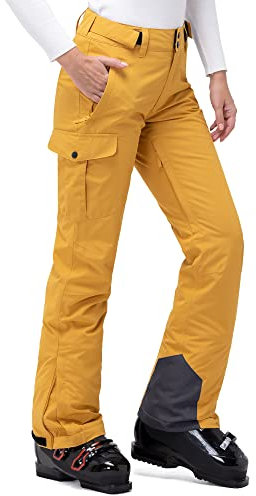 33,000ft Damen Skihose Outdoorhose Wasserdicht Winddichte Softshellhose Warme Gefütterte Thermohose Wanderhose Winter Ski Pants Women Senfgelb XS