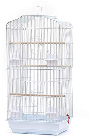 Volière Vogelkäfig auf Rollen, Design Haus, Sitzstangen, Türen, Kot, abnehmbar, Metall, Käfig, Lieferung mit Zubehör und Halterung mit Aufbewahrung, 36 x 46 x 92 cm